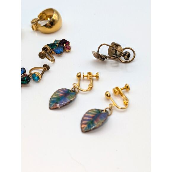 6 Pair Lot Vtg Clip On Screw Back Earrings Including Czech Monet & Gold Filled - Picture 6 of 9